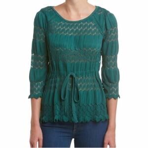 Free People Fire Island Crochet Lace Top Green Size XS EUC